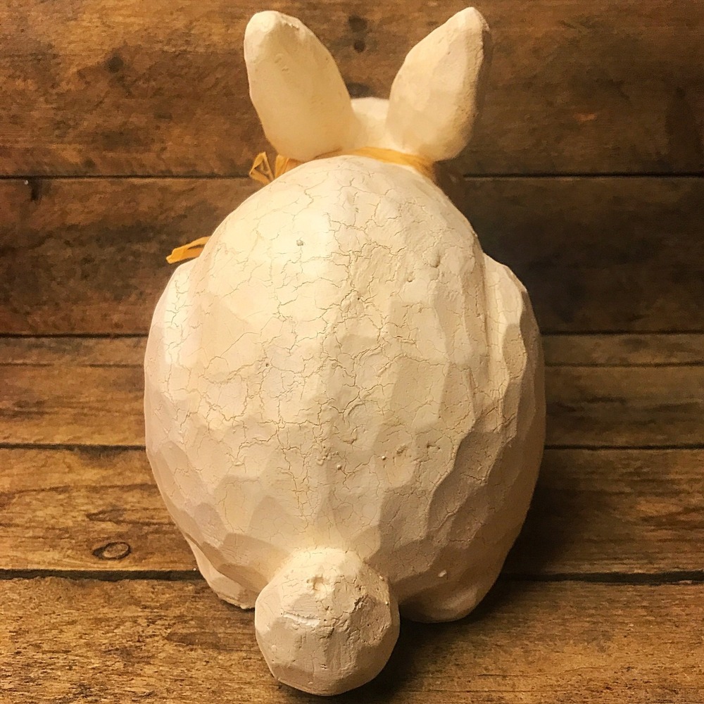 White Rabbit Crackled Figure with Raffia Bow - Picture 4 of 4
